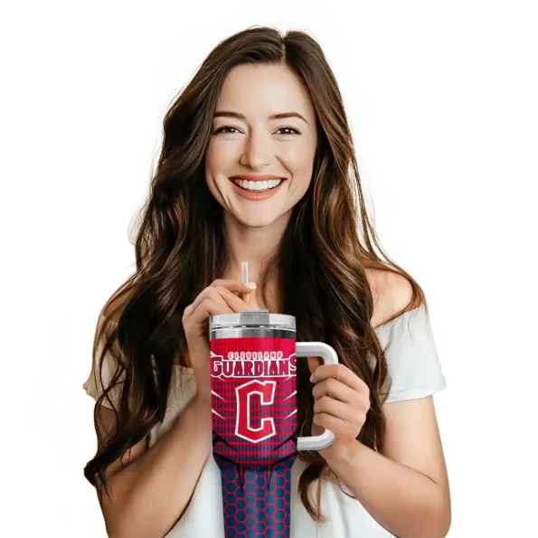 custom cleveland guardians hex texture navy blue curved tumbler premium grade 1 1.webp