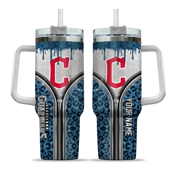 custom cleveland guardians leopard zipper navy blue curved tumbler best selling 1 1.webp
