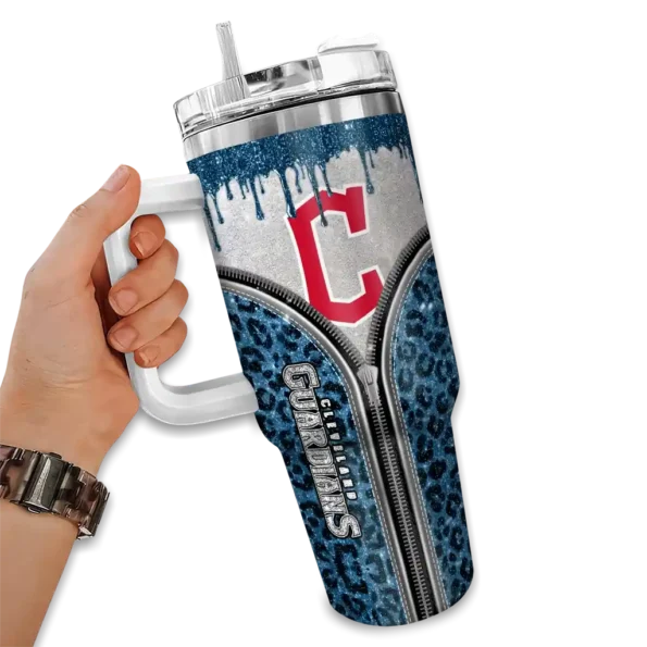 custom cleveland guardians leopard zipper navy blue curved tumbler fashion forward 1 1.webp