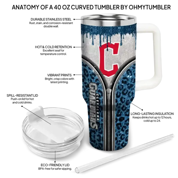 custom cleveland guardians leopard zipper navy blue curved tumbler new arrival 1 1.webp