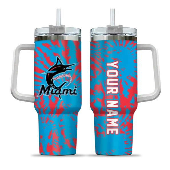 custom miami marlins burst swirl blue curved tumbler best selling 1.webp