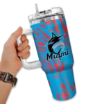 custom miami marlins burst swirl blue curved tumbler best selling 1.webp