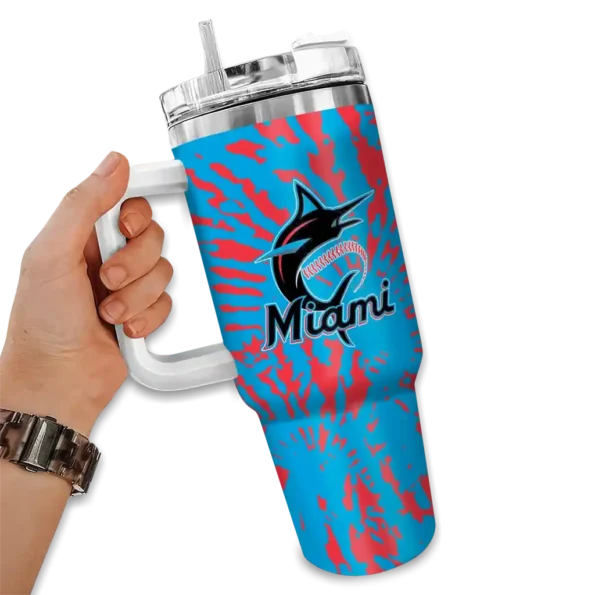 custom miami marlins burst swirl blue curved tumbler fashion forward 1.webp