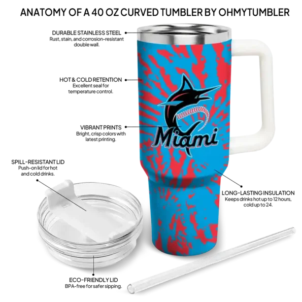custom miami marlins burst swirl blue curved tumbler new arrival 1.webp