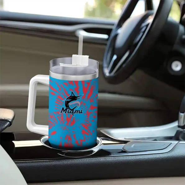 custom miami marlins burst swirl blue curved tumbler trendy 1.webp