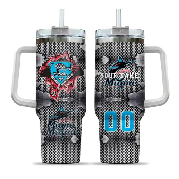 custom miami marlins superman shield blue gray curved tumbler best selling 1.webp