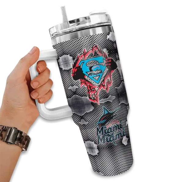custom miami marlins superman shield blue gray curved tumbler fashion forward 1.webp