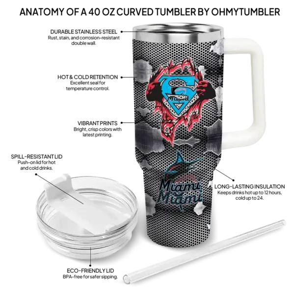 custom miami marlins superman shield blue gray curved tumbler new arrival 1.webp