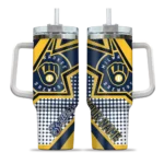 custom milwaukee brewers arrow burst navy blue curved tumbler best selling 1.webp