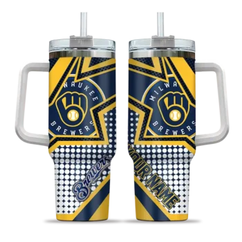 custom milwaukee brewers arrow burst navy blue curved tumbler best selling 1.webp