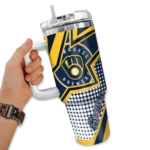 custom milwaukee brewers arrow burst navy blue curved tumbler best selling 1.webp