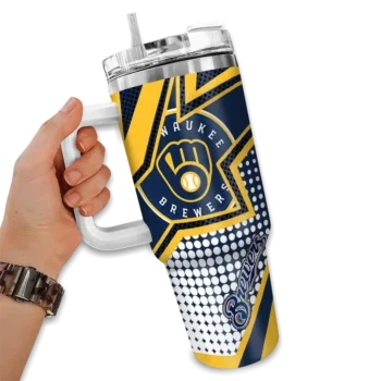 custom milwaukee brewers arrow burst navy blue curved tumbler fashion forward 1.webp