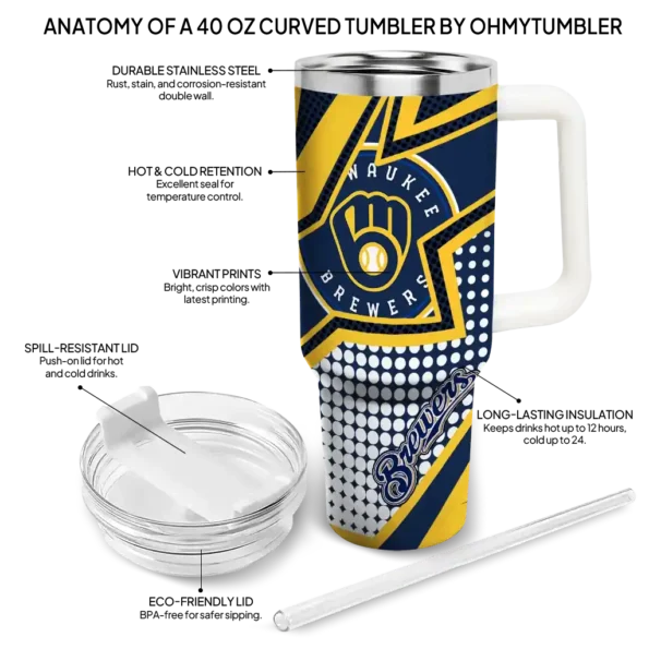 custom milwaukee brewers arrow burst navy blue curved tumbler new arrival 1.webp