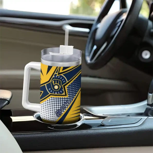 custom milwaukee brewers arrow burst navy blue curved tumbler trendy 1.webp