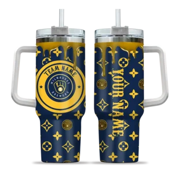custom milwaukee brewers bullseye drips navy blue curved tumbler best selling 1.webp
