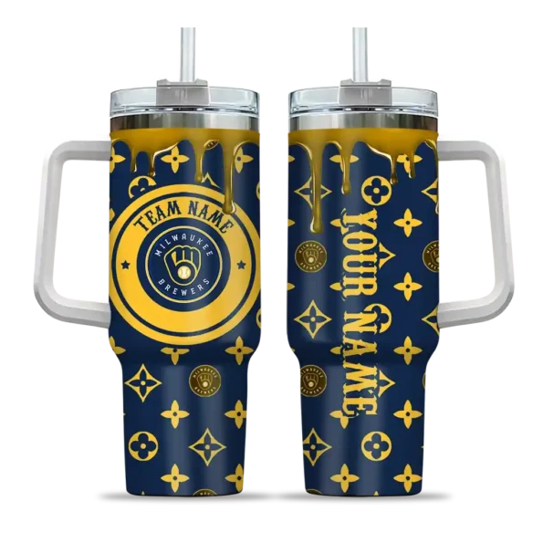 custom milwaukee brewers bullseye drips navy blue curved tumbler best selling 1.webp