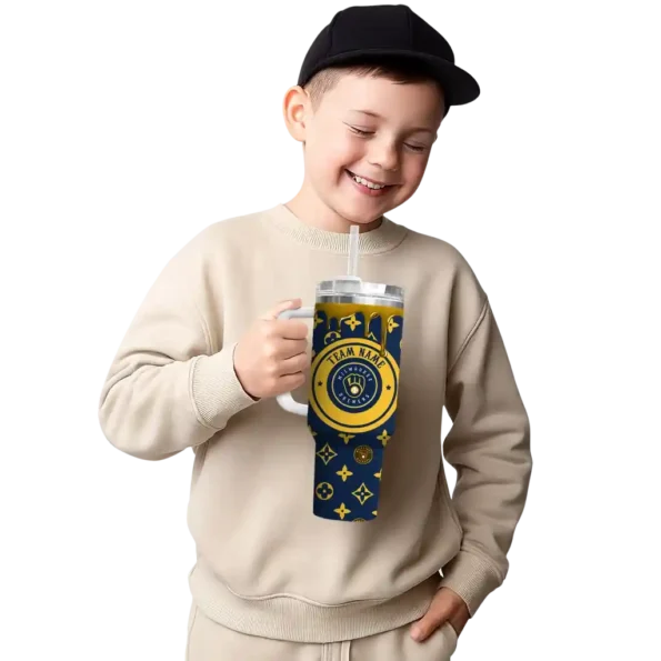 custom milwaukee brewers bullseye drips navy blue curved tumbler latest model 1.webp