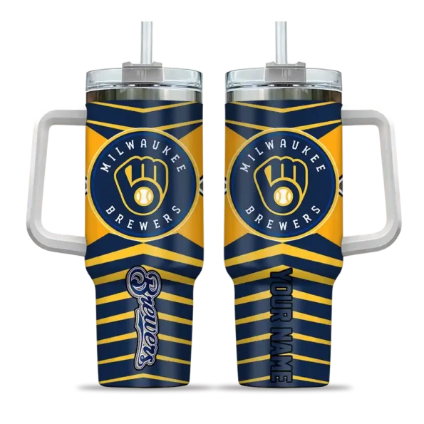 custom milwaukee brewers chevron layers navy blue curved tumbler best selling 1.webp