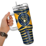 custom milwaukee brewers chevron layers navy blue curved tumbler best selling 1.webp