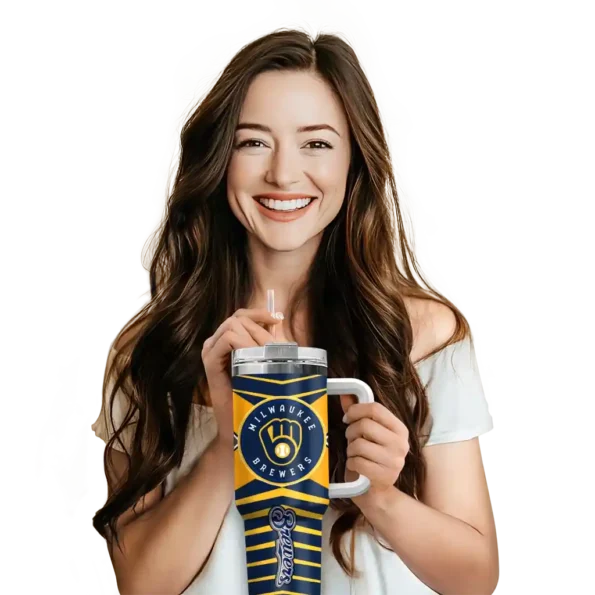 custom milwaukee brewers chevron layers navy blue curved tumbler premium grade 1.webp