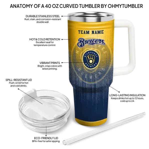 custom milwaukee brewers gradient dots navy blue curved tumbler new arrival 1.webp