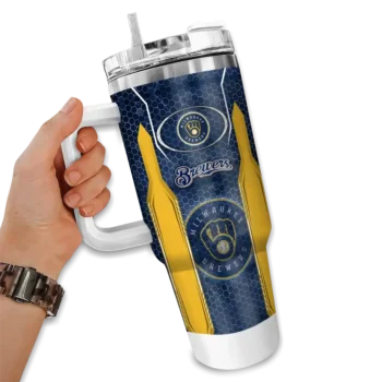 custom milwaukee brewers hexagon armor navy blue curved tumbler fashion forward 1.webp