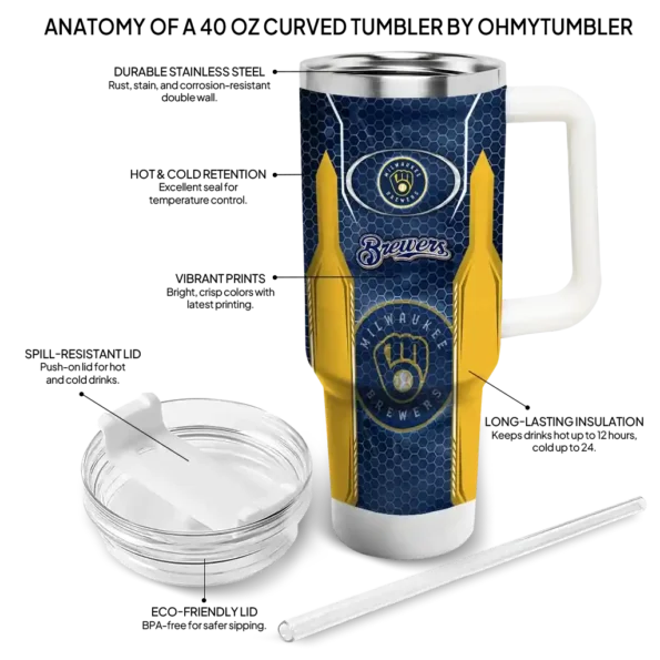 custom milwaukee brewers hexagon armor navy blue curved tumbler new arrival 1.webp