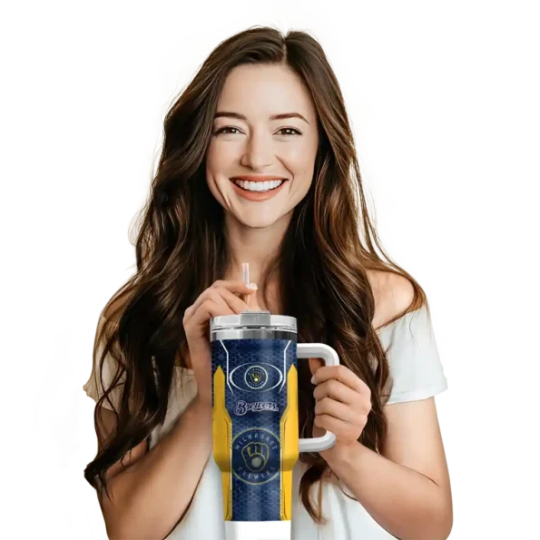 custom milwaukee brewers hexagon armor navy blue curved tumbler premium grade 1.webp