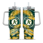 custom oakland athletics abstract paths green curved tumbler best selling 1.webp