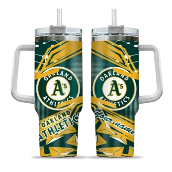 custom oakland athletics abstract paths green curved tumbler best selling 1.webp