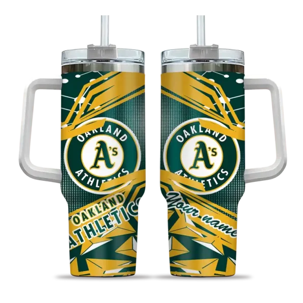 custom oakland athletics abstract paths green curved tumbler best selling 1.webp