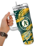 custom oakland athletics abstract paths green curved tumbler best selling 1.webp