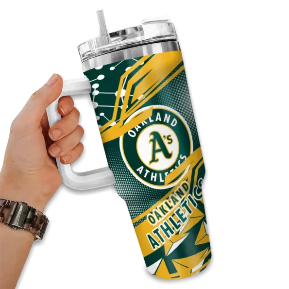 custom oakland athletics abstract paths green curved tumbler fashion forward 1.webp