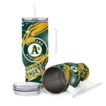 custom oakland athletics abstract paths green curved tumbler best selling 1.webp