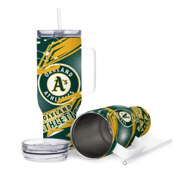 custom oakland athletics abstract paths green curved tumbler high quality 1.webp