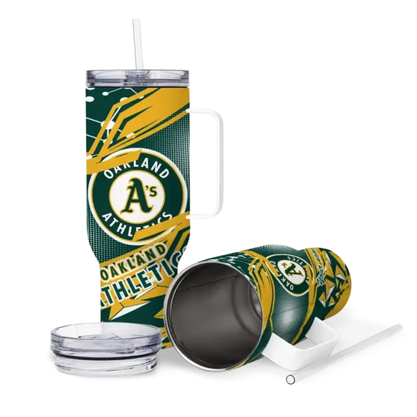 custom oakland athletics abstract paths green curved tumbler high quality 1.webp