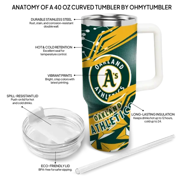 custom oakland athletics abstract paths green curved tumbler new arrival 1.webp