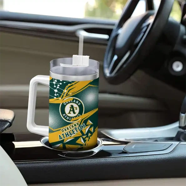 custom oakland athletics abstract paths green curved tumbler trendy 1.webp