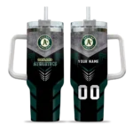 custom oakland athletics arrow armor green black curved tumbler best selling 1.webp