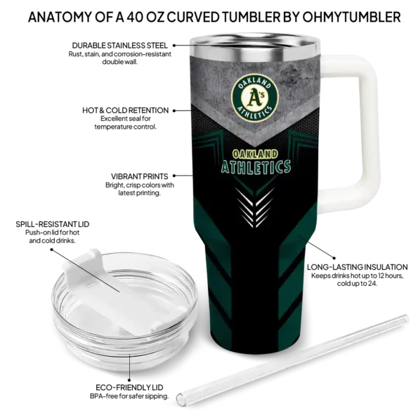 custom oakland athletics arrow armor green black curved tumbler new arrival 1.webp