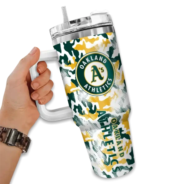 custom oakland athletics camo mashup green white curved tumbler fashion forward 1.webp