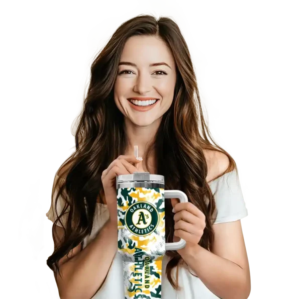 custom oakland athletics camo mashup green white curved tumbler premium grade 1.webp
