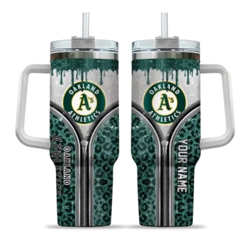 custom oakland athletics leopard zipper green curved tumbler best selling 1.webp
