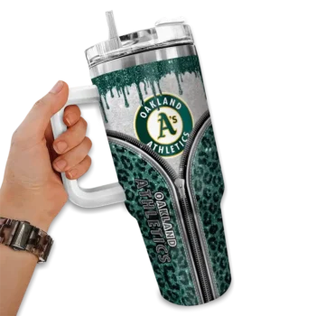 custom oakland athletics leopard zipper green curved tumbler fashion forward 1.webp
