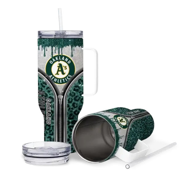 custom oakland athletics leopard zipper green curved tumbler high quality 1.webp