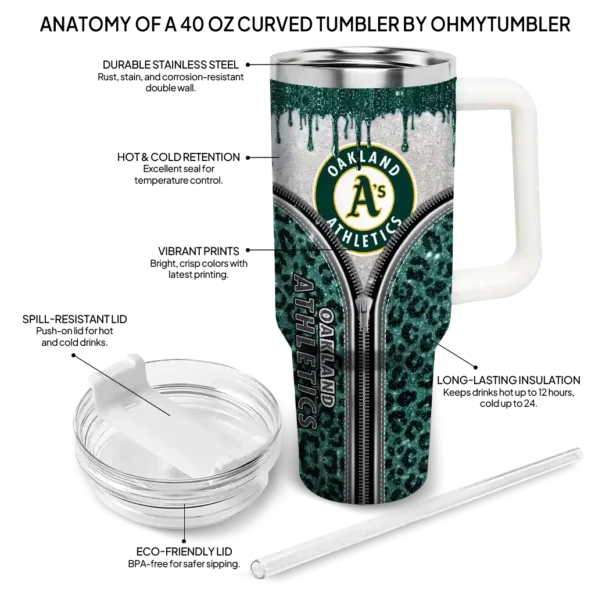 custom oakland athletics leopard zipper green curved tumbler new arrival 1.webp