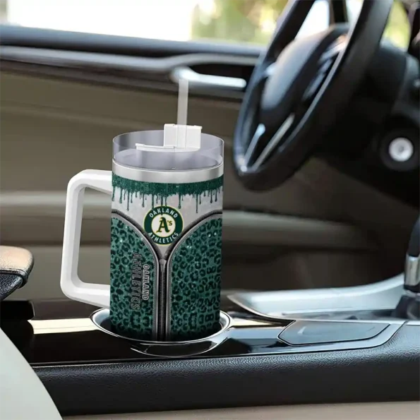 custom oakland athletics leopard zipper green curved tumbler trendy 1.webp