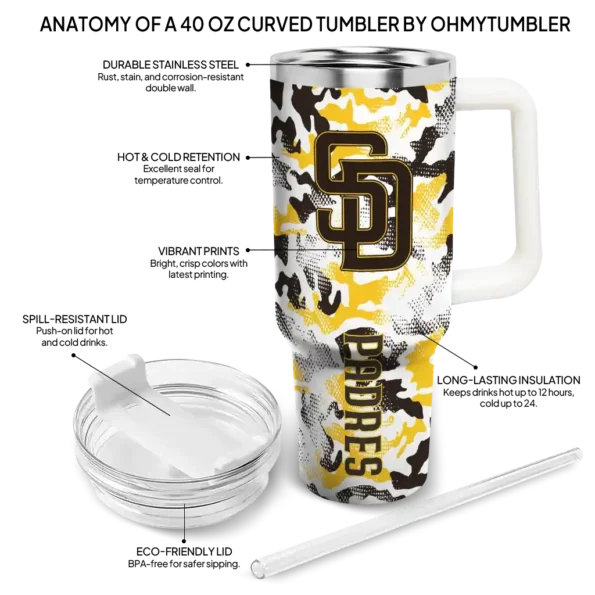 custom san diego padres camo mashup brown white curved tumbler new arrival 1.webp