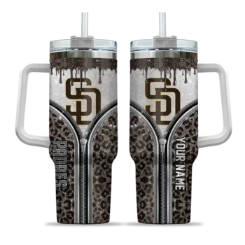 custom san diego padres leopard zipper brown curved tumbler best selling 1.webp