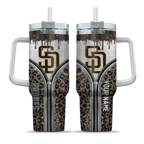 custom san diego padres leopard zipper brown curved tumbler best selling 1.webp